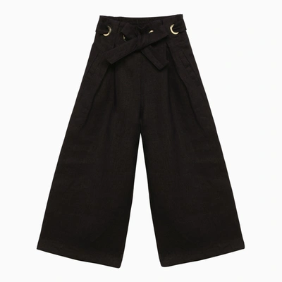 Chloé Kids' Navy Blue Linen Trousers With Bow