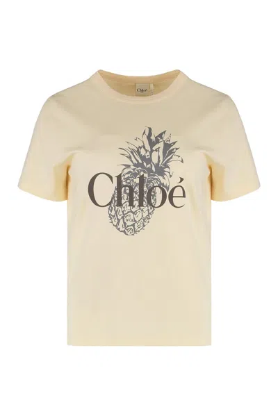 Chloé Peach Orange T-shirt With Ananas Print.