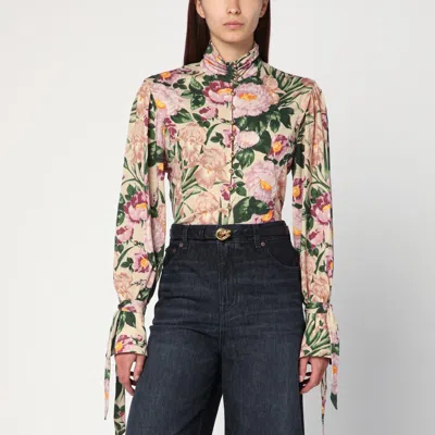 Chloé Turtleneck Jersey Wool Sweater With Floral Print