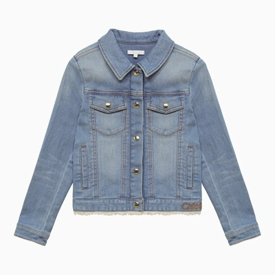 Chloé Kids' Washed-effect Denim Jacket In Blue
