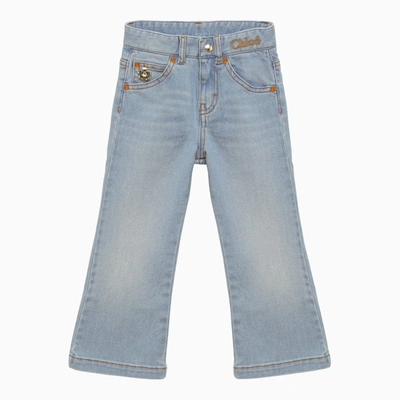 Chloé Kids' Washed-effect Denim Jeans In Blue