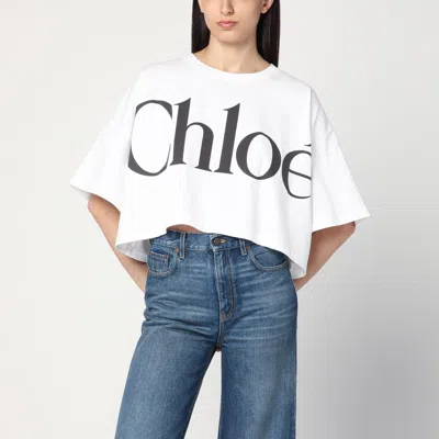 Chloé White Boxy T-shirt With Logo Print