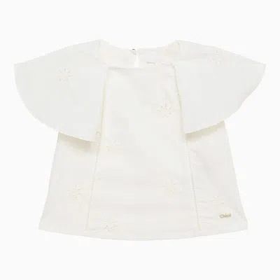 Chloé Kids' White Cotton Blouse With Embroidery