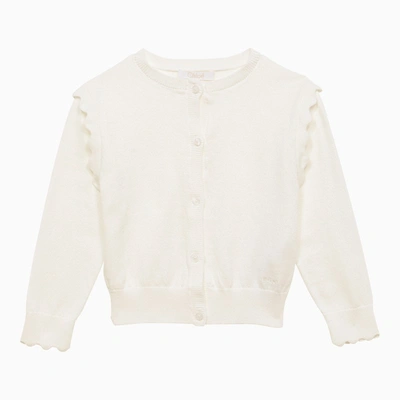 Chloé Kids' White Cotton Cardigan With Wavy Edges