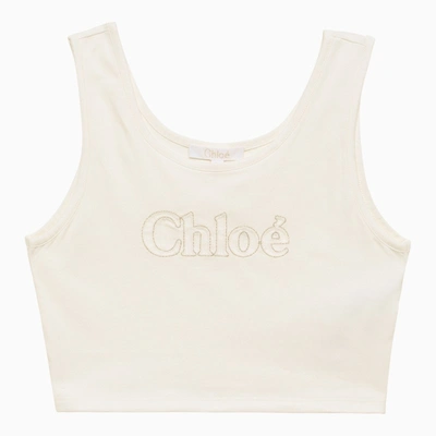 Chloé Kids' White Cotton Cropped Top With Logo