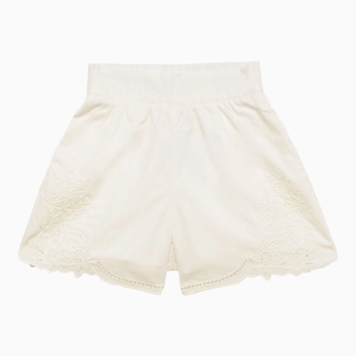 Chloé Kids' White Cotton Shorts With Embroidery