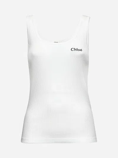 Chloé White Jersey Logo Tank Top