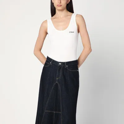 Chloé White Ribbed Tank Top With Logo