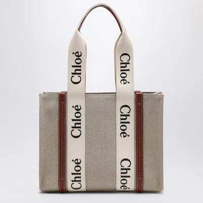 Chloé Woody Medium Bag In Beige Canvas