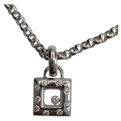 Pre-owned Chopard 18k White Gold Happy Diamond Pendant Necklace 17" #26866