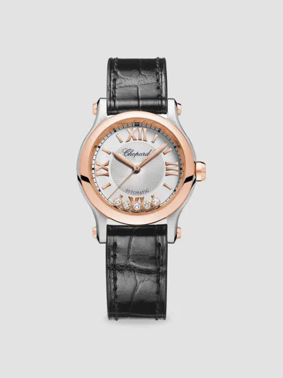 Chopard Women's Happy Sport 18k Rose Gold, Stainless Steel, Diamond & Alligator Strap Watch In Black