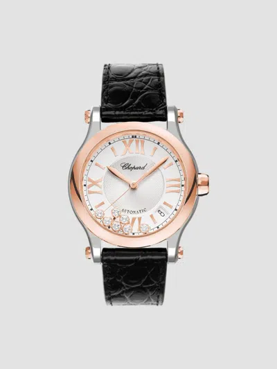 Chopard Women's Happy Sport 18k Rose Gold, Stainless Steel, Diamond & Leather-strap Watch In Black Rose Gold