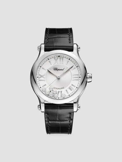 Chopard Women's Happy Sport Stainless Steel, Diamond & Alligator-strap Watch In Silver