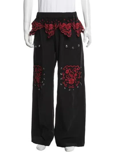 Pre-owned Chopova Lowena Floral Print Pants In Black