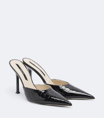 Christen Helix Croc-effect Patent Leather Mules In Black