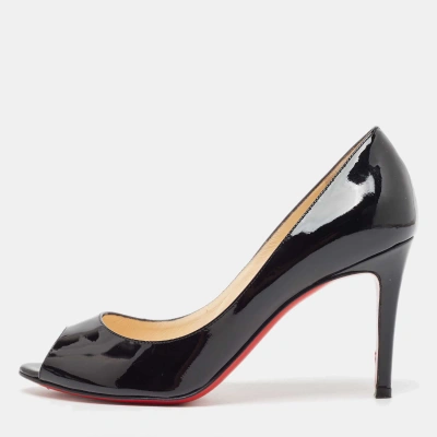 Pre-owned Christian Louboutin Black Patent Leather Flo Peep Toe Pumps Size 36.5