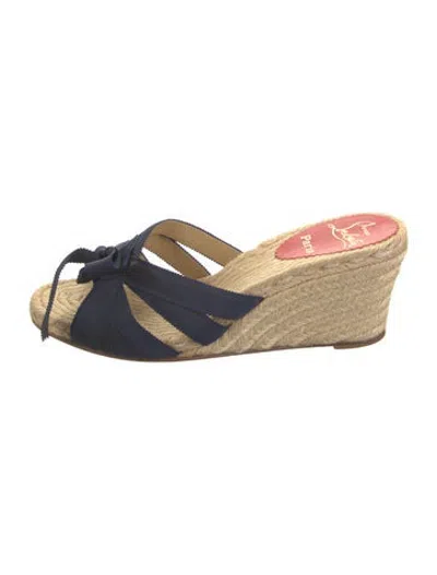 Pre-owned Christian Louboutin Jute Bow Accents Espadrilles In Black