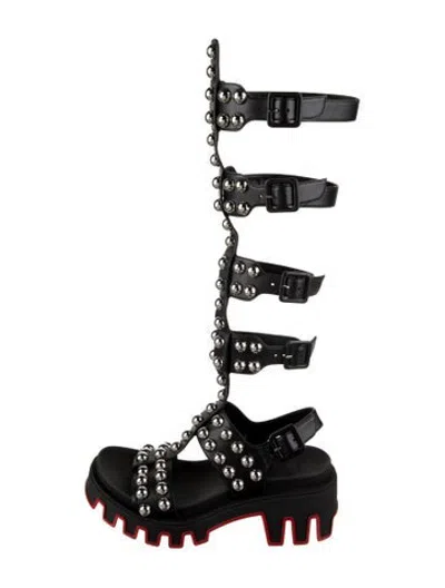 Pre-owned Christian Louboutin Leather Studded Accents Gladiator Sandals In Black