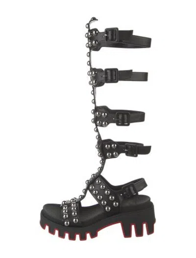 Pre-owned Christian Louboutin Leather Studded Accents Gladiator Sandals In Black