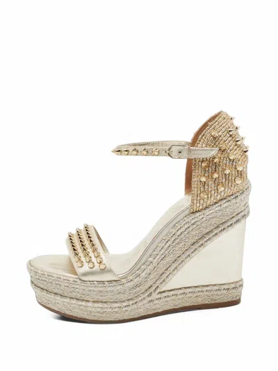 Pre-owned Christian Louboutin Madmonica Studded Wedge Sandals In Neutrals