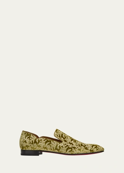 Christian Louboutin Men's Dandy Chick Embroidered Velvet Loafers In Green