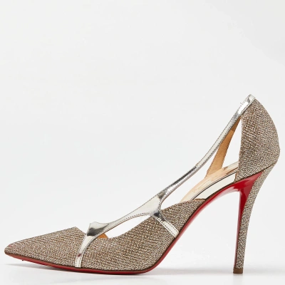 Pre-owned Christian Louboutin Metallic Gold Glitter And Lamé Fabric Edith D'orsay Pumps Size 38.5