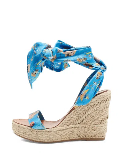 Pre-owned Christian Louboutin Monica Du Desert Wedge Espadrilles In Blue