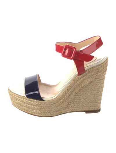 Pre-owned Christian Louboutin Patent Leather Colorblock Pattern Espadrilles In Blue