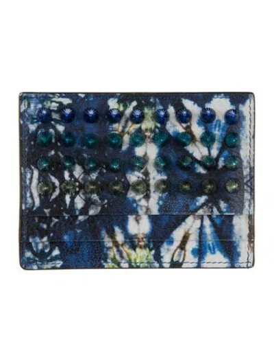 Pre-owned Christian Louboutin Spike Accents Leather Card Holder In Blue