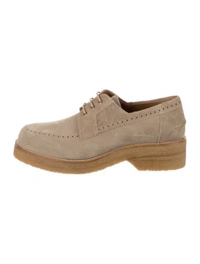 Pre-owned Christian Louboutin Suede Lasercut Accents Brogues In Neutrals