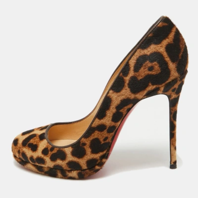 Pre-owned Christian Louboutin Two Tone Leopard Print Calf Hair Neofilo Pumps Size 39 In Brown