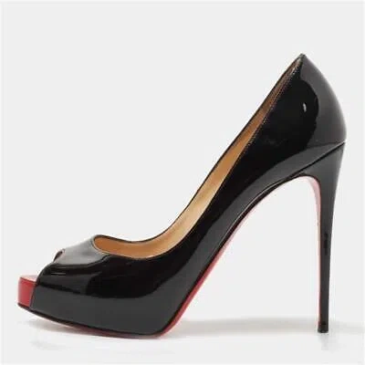 Pre-owned Christian Louboutin Very Prive 120 Platform Peep Toe Pumps Heels Shoes $945 In Black/red
