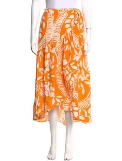 Pre-owned Christian Siriano Linen Midi Length Skirt In Orange