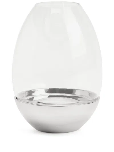 Christofle Mood Clear Hurricane Candle Holder In Silver