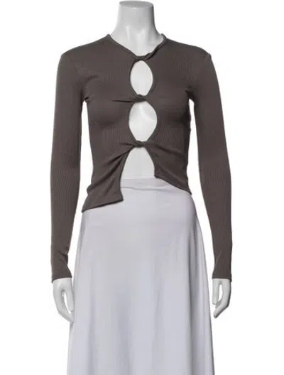 Pre-owned Christopher Esber Crew Neck Long Sleeve Crop Top In Grey