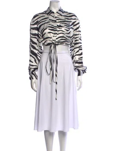 Pre-owned Christopher Esber Silk Animal Print Crop Top In White