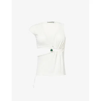 Christopher Esber Womens Droplet Crystal Ruched Stretch-jersey Tank Top White