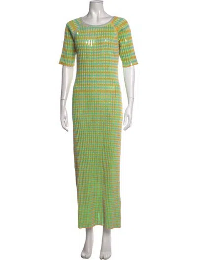 Pre-owned Christopher John Rogers Plaid Print Long Dress In Green