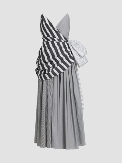 Christopher John Rogers Stripe Combo Hand Draped Strapless Dress In Black Multi