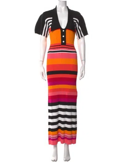 Pre-owned Christopher John Rogers Striped Long Dress In Black