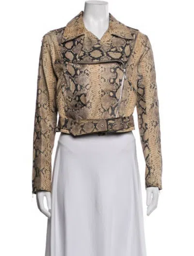 Pre-owned Christopher Kane Leather Animal Print Biker Jacket In Neutrals