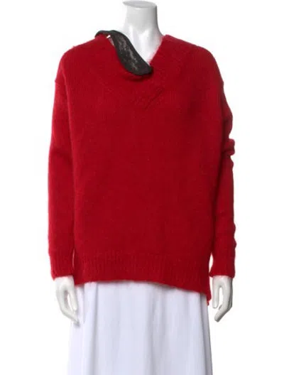 Pre-owned Christopher Kane Mohair V-neck Sweater W/ Tags In Black/red