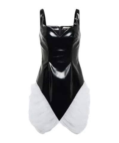 Christopher Kane Tulle-trimmed Vinyl Minidress In Black