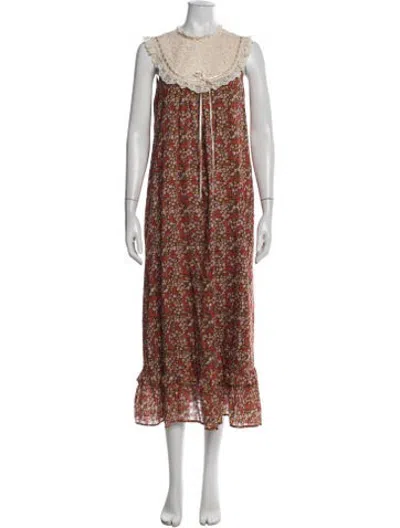Pre-owned Christy Dawn Floral Print Long Dress In Brown