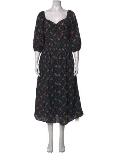 Pre-owned Christy Dawn Floral Print Midi Length Dress In Black