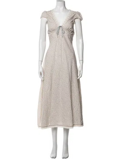 Pre-owned Christy Dawn Floral Print Midi Length Dress In Neutrals