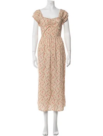 Pre-owned Christy Dawn Floral Print Midi Length Dress In Yellow