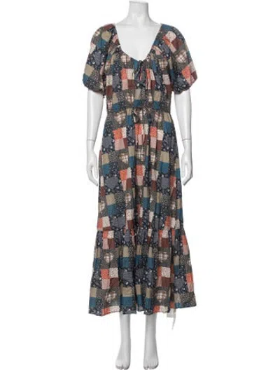 Pre-owned Christy Dawn Patterned Long Dress In Multicolor