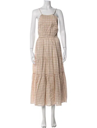 Pre-owned Christy Dawn Plaid Print Midi Length Dress In Neutrals
