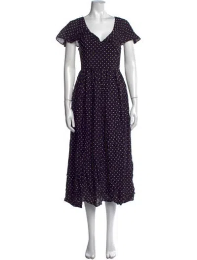 Pre-owned Christy Dawn Polka Dot Print Midi Length Dress In Purple